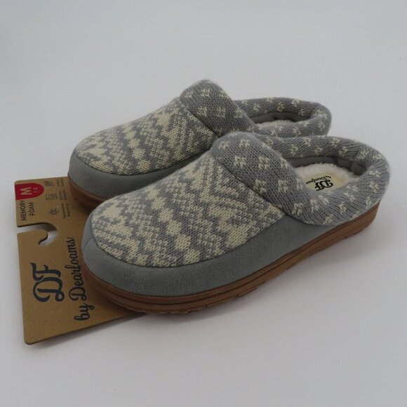 Dearfoams Medium 7-8 Gray Sweater Knit Indoor Outdoor Memory Foam Slippers NEW - Picture 13 of 13